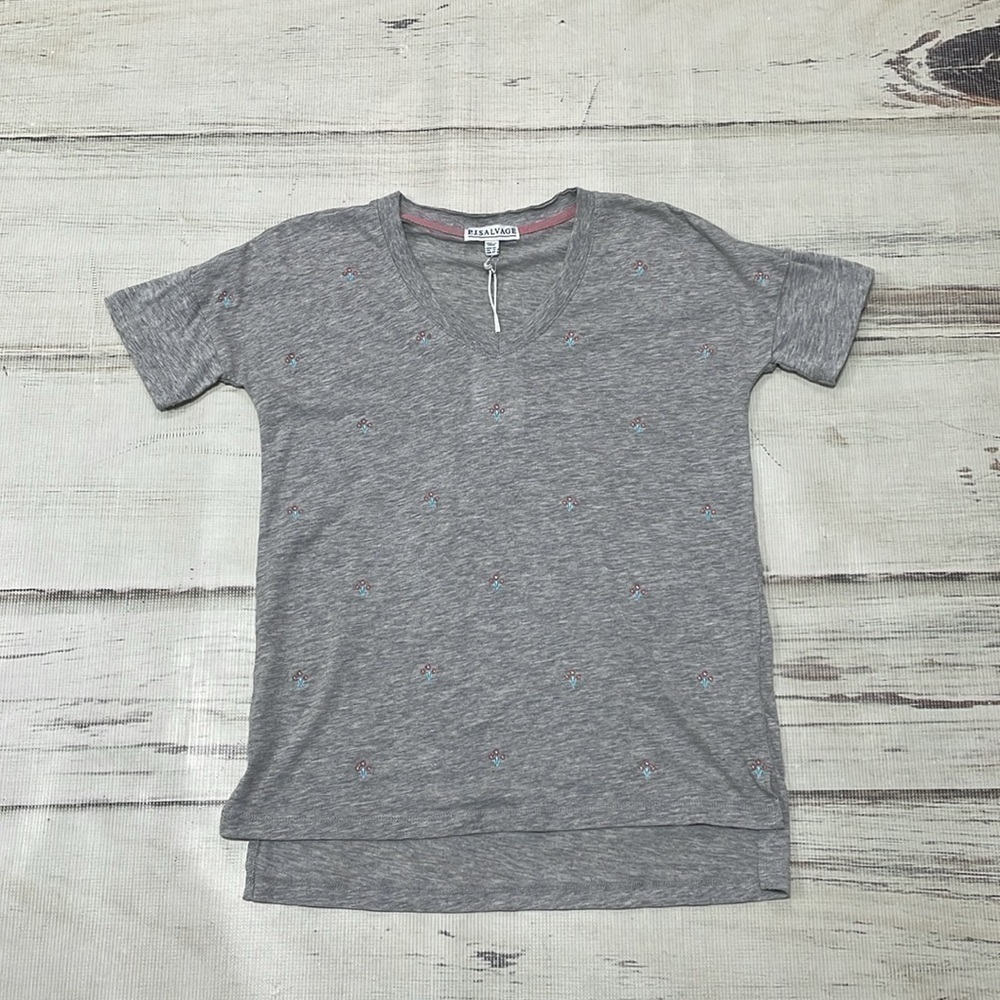 PJ Salvage Pajama Top Womens S Small NWT Grey Short Sleeve V-Neck - Picture 11 of 14